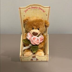 Brown Teddy Bear with Pink Rose